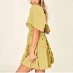 Shy Velvet Green Tiered Mini Dress | Open Back | A-line | Short Sleeve Sundress